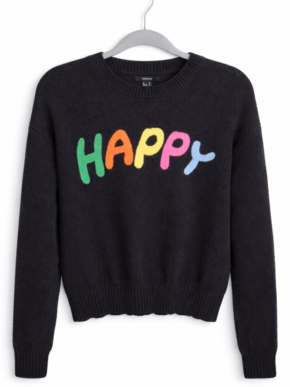 Forever 21 Black Sweater with Multicolor "HAPPY" Lettering